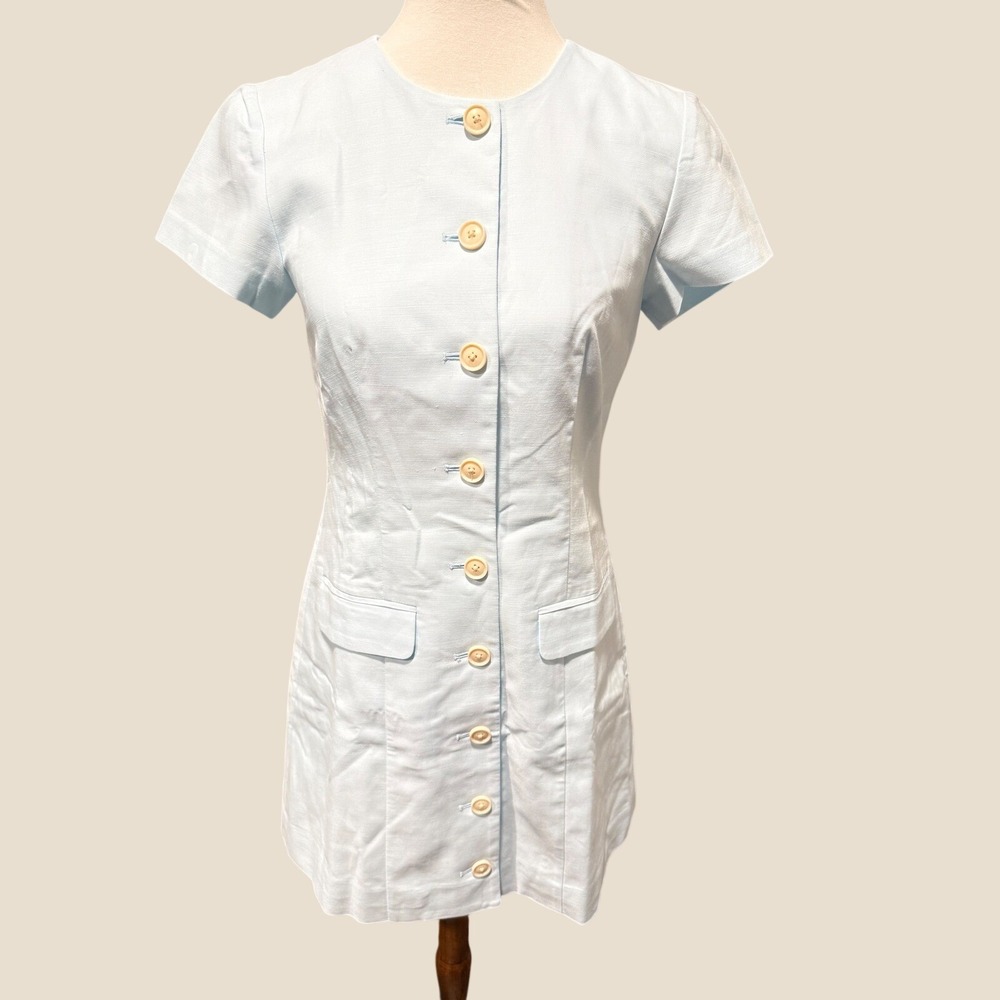J.Crew Dress Women Size 2 Light Blue Button‎ Front Short Sleeve Linen Blend